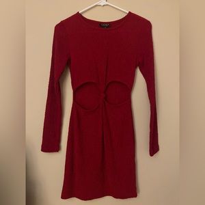 Topshop women’s red long sleeve knot cut out mini dress is size 2, uk size  6